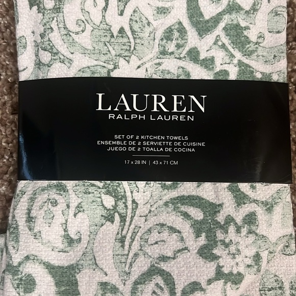 Lauren Ralph Lauren set of 2 Kitchen Towels White & Green Floral print - Picture 3 of 4
